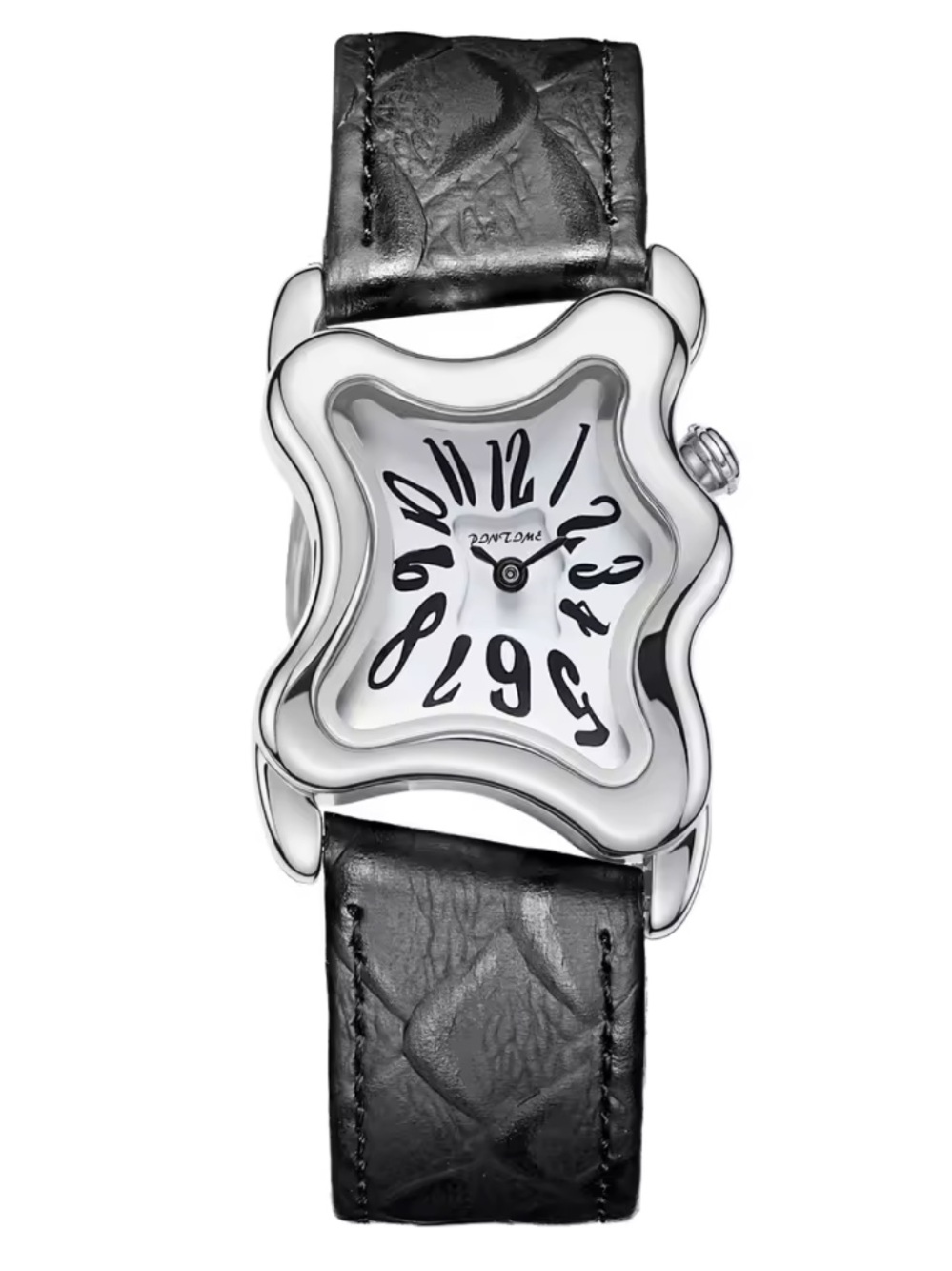 Contemporary Silver-Tone Women's Watch with Black Leather Strap